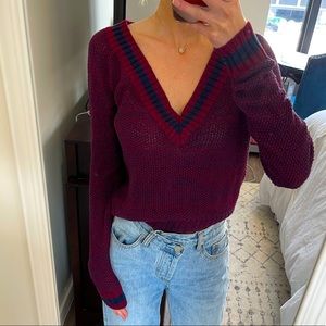 Jj Basics Maroon V-neck varsity sweater